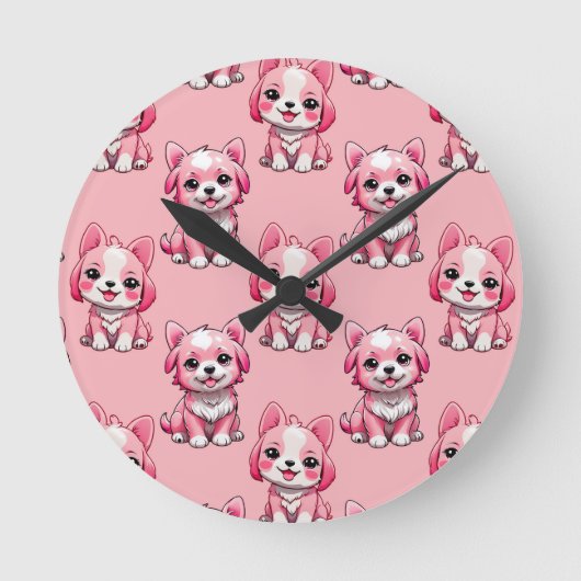 Horloge Ronde Chiens roses mignons (Recto)