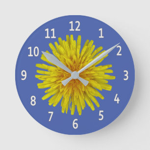 Horloge Ronde Chiffres blancs de fleur jaune de pissenlit sur