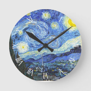Horloge Ronde Chiffres romains de nuit étoilée de Van Gogh