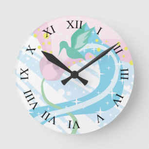 Horloge Ronde Chiffres romains des colibris