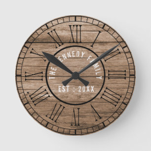 Horloge Ronde Chiffres romains noirs de la ferme rustique en boi