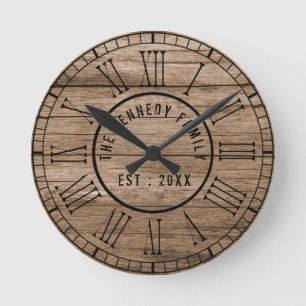 Horloge Ronde Chiffres romains noirs de la ferme rustique en boi