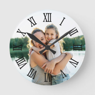 Horloge Ronde Chiffres romains noirs photo pour papa