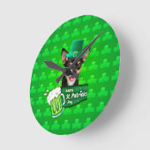 Horloge Ronde Chihuahua Chien Chiot Chiot St. Patrick's Day Clov (Angle)