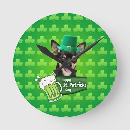Horloge Ronde Chihuahua Chien Chiot Chiot St. Patrick's Day Clov (Recto)