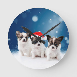 Horloge Ronde Chihuahua Chiuppies mignonnes avec Noël du Père No