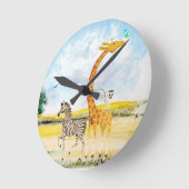 Horloge Ronde Children's Room Beautiful Zebra Giraffe Lemur (Angle)