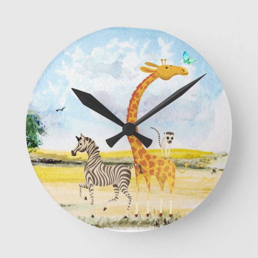 Horloge Ronde Children's Room Beautiful Zebra Giraffe Lemur (Recto)
