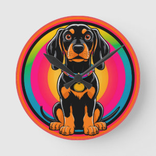 Horloge Ronde Chiot teckel entouré d'un arc-en-ciel vibrant