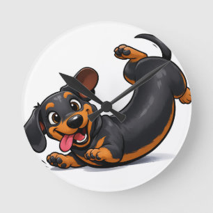 Horloge Ronde Chiot Teckel joueur