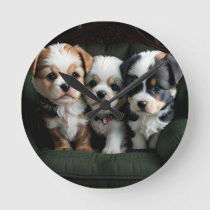 Horloge Ronde Chiots super mignons sur le canapé 2