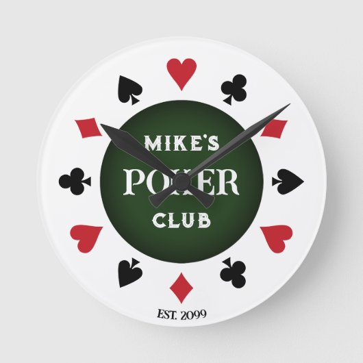 Horloge Ronde Chip de Poker Club Noir (Recto)