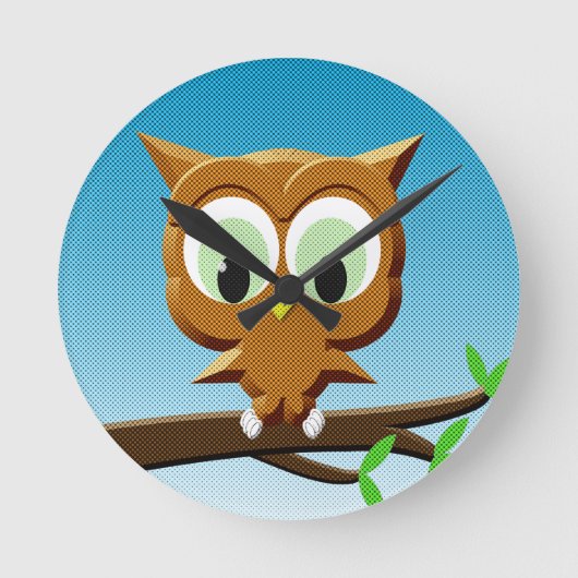 Horloge Ronde Chouette à caricatures de Newsprint (Recto)