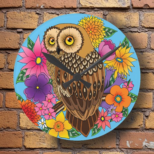 Horloge Ronde Chouette à fleurs