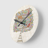 Horloge Ronde Chouette chatte et oiseaux dans un arbre Illustrat (Angle)