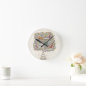 Horloge Ronde Chouette chatte et oiseaux dans un arbre Illustrat (Maison)