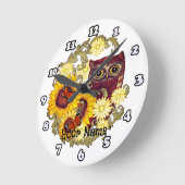 Horloge Ronde Chouette de tournesol (Angle)