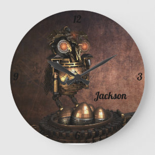 Horloge Ronde Chouette et oeufs à vapeur industrielle Grande hor