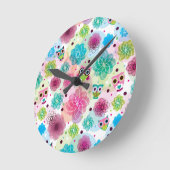 Horloge Ronde Chouette fleur mignonne arrière - plan motif (Angle)