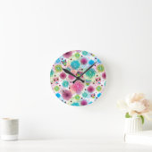 Horloge Ronde Chouette fleur mignonne arrière - plan motif (Maison)
