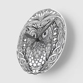 Horloge Ronde Chouette Mandala nouée Noir et blanc (Angle)