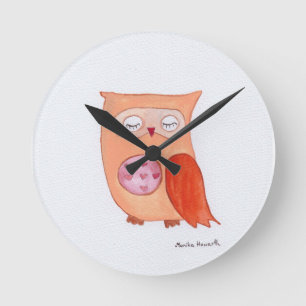 Horloge Ronde Chouette orange