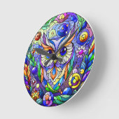 Horloge Ronde Chouette Whimsical Avec Yeux Sapphire (Angle)