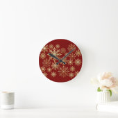 Horloge Ronde Christams Gold and Red Snowflake (Maison)
