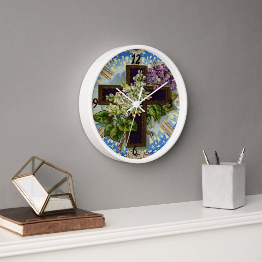 Horloge ronde Christian Floral Cross (Bureau)