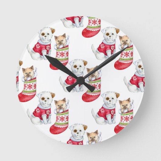 Horloge Ronde Christmas Dog & Cat (Recto)