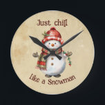 Horloge Ronde Christmas Snowman Just Chill Citation amusante Aqu<br><div class="desc">Noël Snowman Snowwoman Décor Amusant Aquarelle avec plaisir Juste Citation Chill</div>