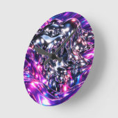 Horloge Ronde Chrome Liquide Violet Abstrait (Angle)