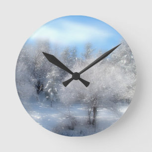 Horloge Ronde Ciel d'hiver bleu