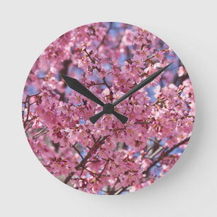 Horloge Ronde Ciel rose de fleurs de cerisier de Sakura