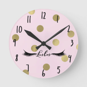 Horloge Ronde Cils de Salon Moderne Glamour Points Rose & Or Rou
