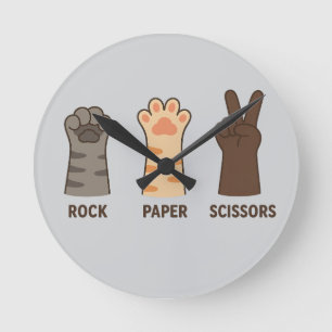 Horloge Ronde Ciseaux de papier roche de pattes de chat