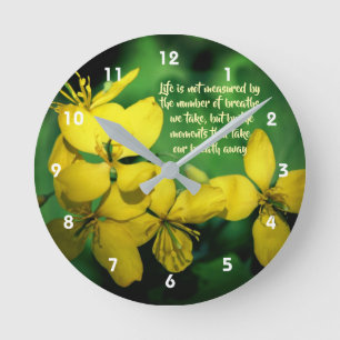 Horloge Ronde Citation Inspirante de Vie Fleurs Sauvages