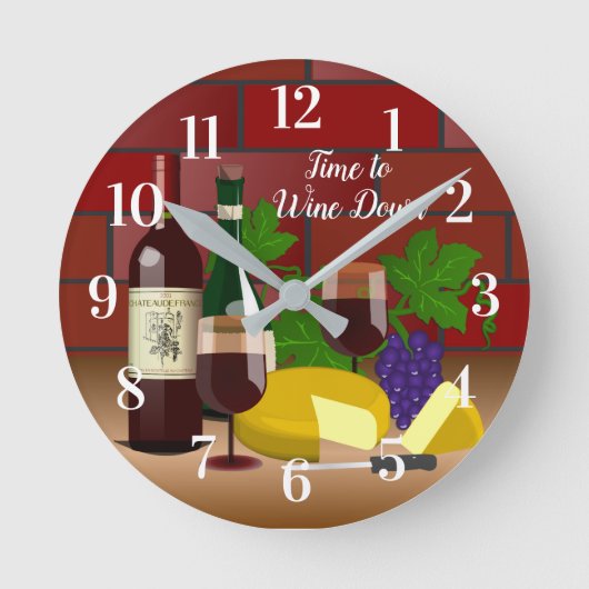 Horloge Ronde Citation personnalisée / Nom Vin Fromage Tableau S (Recto)