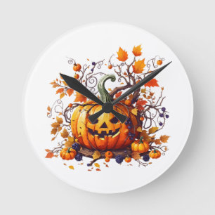 Horloge Ronde citrouille drôle d'automne Halloween
