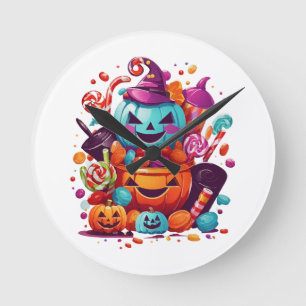Horloge Ronde citrouille drôle d'Halloween