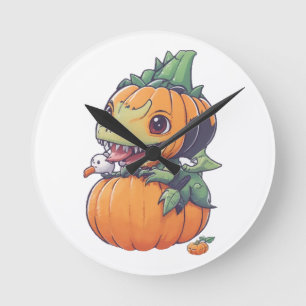Horloge Ronde citrouille folle essayant de manger effrayant 