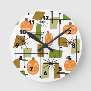 Horloge Ronde Citrouilles d'Halloween du milieu du siècle