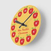 Horloge Ronde Classroom Clock with Apples on Yellow (Angle)
