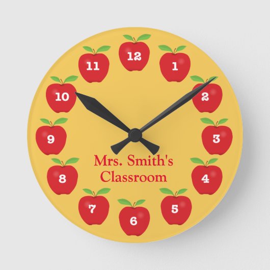Horloge Ronde Classroom Clock with Apples on Yellow (Recto)
