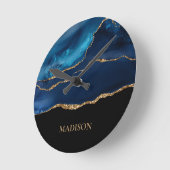 Horloge Ronde Classy Marine Bleu Parties scintillant Or Noir Pré (Angle)