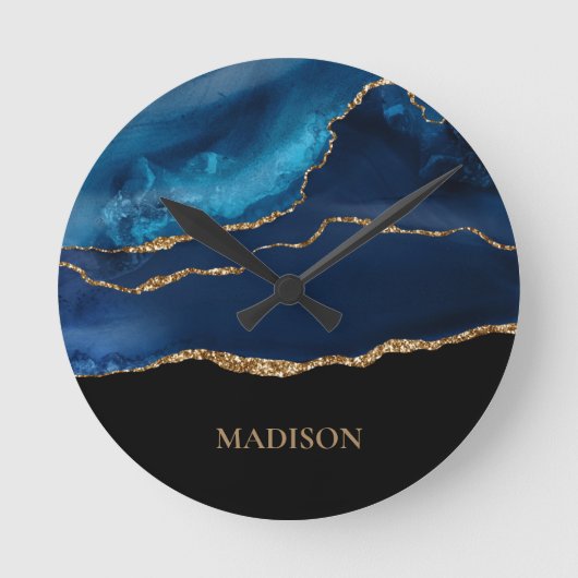 Horloge Ronde Classy Marine Bleu Parties scintillant Or Noir Pré (Recto)