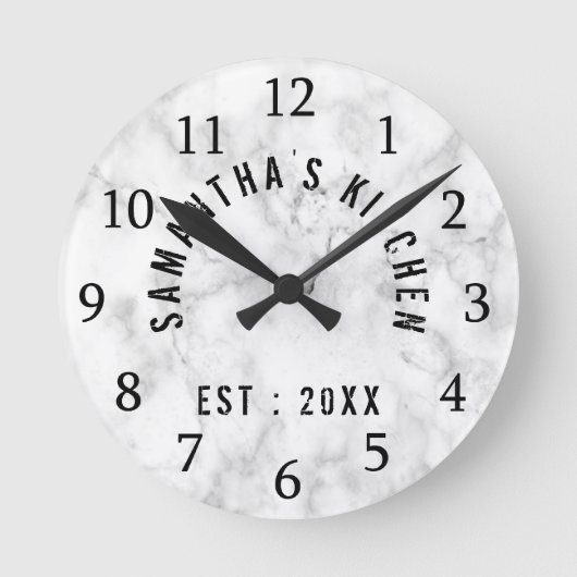 Horloge Ronde Classy Personalized White Marble Kitchen (Recto)