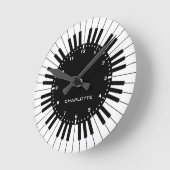 Horloge Ronde Clavier de piano noir et blanc (Angle)