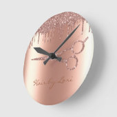 Horloge Ronde Clavier Rose Gold Drips Glitter Scissors (Angle)