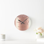 Horloge Ronde Clavier Rose Gold Drips Glitter Scissors (Maison)
